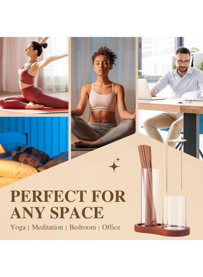 Nailuck 2 in 1 Incense Holder for Sticks with Glass Ash Catcher, Upside Down Anti-Ash Incense Stick Burner, Modern Vertical Incense Holder for Yoga, Spa, Meditation and Home Decor Brown - Image 4